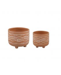 6IN and 4.75 IN NAVAJO FOOTED PLANTER SET OF 2  Orange